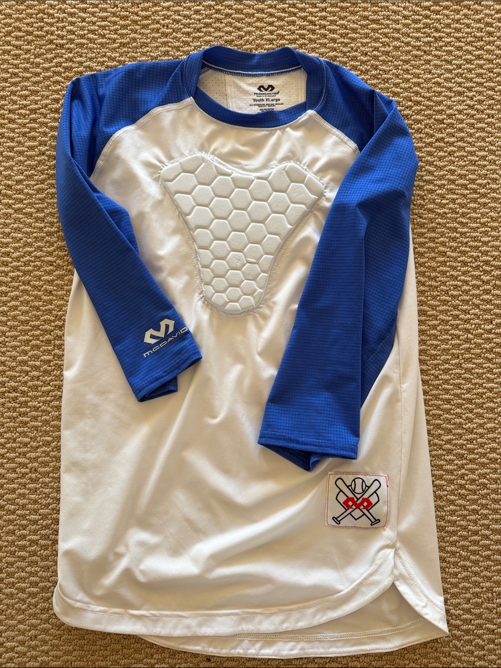 Kids' Blue & White Padded 3/4 Sleeve Baseball Shirt